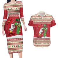 Funny Six Seven Meme Christmas Couples Matching Long Sleeve Bodycon Dress and Hawaiian Shirt Merry 67 Mas - Wonder Print Shop