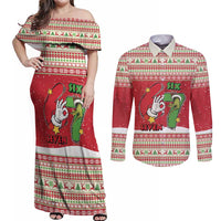 Funny Six Seven Meme Christmas Couples Matching Off Shoulder Maxi Dress and Long Sleeve Button Shirt Merry 67 Mas - Wonder Print Shop