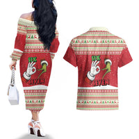 Funny Six Seven Meme Christmas Couples Matching Off The Shoulder Long Sleeve Dress and Hawaiian Shirt Merry 67 Mas - Wonder Print Shop