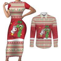 Funny Six Seven Meme Christmas Couples Matching Short Sleeve Bodycon Dress and Long Sleeve Button Shirt Merry 67 Mas - Wonder Print Shop