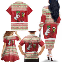 Funny Six Seven Meme Christmas Family Matching Off The Shoulder Long Sleeve Dress and Hawaiian Shirt Merry 67 Mas - Wonder Print Shop