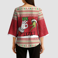 Funny Six Seven Meme Christmas Kimono Sleeve Blouse Merry 67 Mas - Wonder Print Shop