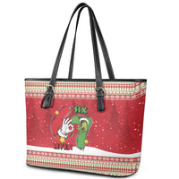 Funny Six Seven Meme Christmas Leather Tote Bag Merry 67 Mas - Wonder Print Shop
