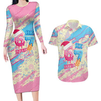 Six Seven Ice Cream Drip Couples Matching Long Sleeve Bodycon Dress and Hawaiian Shirt 67 Funny Christmas Gen Alpha Slang - Wonder Print Shop