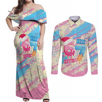 Six Seven Ice Cream Drip Couples Matching Off Shoulder Maxi Dress and Long Sleeve Button Shirt 67 Funny Christmas Gen Alpha Slang - Wonder Print Shop