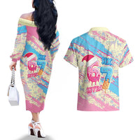 Six Seven Ice Cream Drip Couples Matching Off The Shoulder Long Sleeve Dress and Hawaiian Shirt 67 Funny Christmas Gen Alpha Slang - Wonder Print Shop