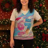 Six Seven Ice Cream Drip Christmas Knitted V-Neck Vest 67 Funny Christmas Gen Alpha Slang - Wonder Print Shop