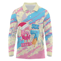 Six Seven Ice Cream Drip Long Sleeve Polo Shirt 67 Funny Christmas Gen Alpha Slang - Wonder Print Shop