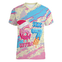 Six Seven Ice Cream Drip Women V-Neck T-Shirt 67 Funny Christmas Gen Alpha Slang - Wonder Print Shop