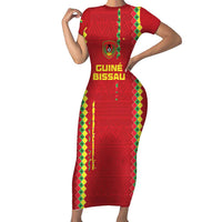 Custom Guinea Bissau Football Family Matching Short Sleeve Bodycon Dress and Hawaiian Shirt Go Djurtus - Red Ver - Wonder Print Shop