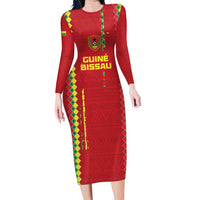 Custom Guinea Bissau Football Long Sleeve Bodycon Dress Go Djurtus - Red Ver - Wonder Print Shop