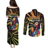Reggae Legend Bob Couples Matching Puletasi and Long Sleeve Button Shirt Grunge Style - Wonder Print Shop