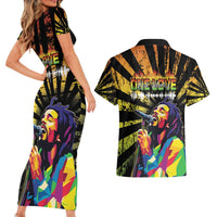 Reggae Legend Bob Couples Matching Short Sleeve Bodycon Dress and Hawaiian Shirt Grunge Style - Wonder Print Shop