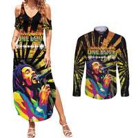 Reggae Legend Bob Couples Matching Summer Maxi Dress and Long Sleeve Button Shirt Grunge Style - Wonder Print Shop