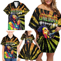 Reggae Legend Bob Family Matching Off Shoulder Short Dress and Hawaiian Shirt Grunge Style - Wonder Print Shop