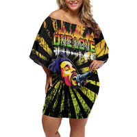 Reggae Legend Bob Family Matching Off Shoulder Short Dress and Hawaiian Shirt Grunge Style - Wonder Print Shop