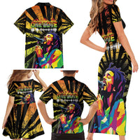 Reggae Legend Bob Family Matching Short Sleeve Bodycon Dress and Hawaiian Shirt Grunge Style - Wonder Print Shop