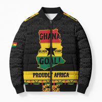 Personalized Afro Ghana Football Bomber Puffer Jacket Black Stars Never Fall - Kente Pattern - Wonder Print Shop
