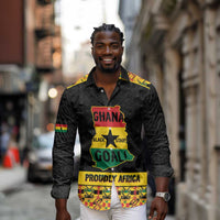 Personalized Afro Ghana Football Long Sleeve Button Shirt Black Stars Never Fall - Kente Pattern - Wonder Print Shop
