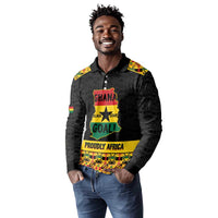 Personalized Afro Ghana Football Long Sleeve Polo Shirt Black Stars Never Fall - Kente Pattern - Wonder Print Shop