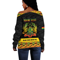 Personalized Afro Ghana Football Off Shoulder Sweater Black Stars Never Fall - Kente Pattern - Wonder Print Shop