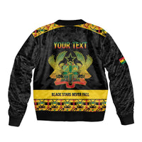 Personalized Afro Ghana Football Sleeve Zip Bomber Jacket Black Stars Never Fall - Kente Pattern - Wonder Print Shop