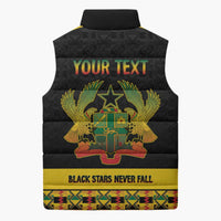 Personalized Afro Ghana Football Sleeveless Puffer Jacket Black Stars Never Fall - Kente Pattern - Wonder Print Shop