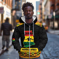 Personalized Afro Ghana Football Zip Hoodie Black Stars Never Fall - Kente Pattern - Wonder Print Shop