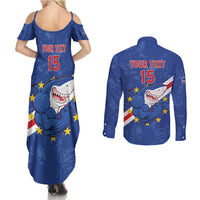 Custom Cape Verde Football Couples Matching Summer Maxi Dress and Long Sleeve Button Shirt Go Blue Sharks