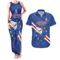 Custom Cape Verde Football Couples Matching Tank Maxi Dress and Hawaiian Shirt Go Blue Sharks