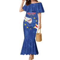 Custom Cape Verde Football Family Matching Mermaid Dress and Hawaiian Shirt Go Blue Sharks