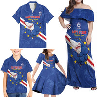 Custom Cape Verde Football Family Matching Off Shoulder Maxi Dress and Hawaiian Shirt Go Blue Sharks