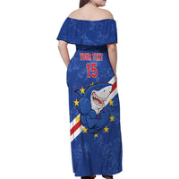 Custom Cape Verde Football Family Matching Off Shoulder Maxi Dress and Hawaiian Shirt Go Blue Sharks
