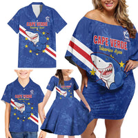 Custom Cape Verde Football Family Matching Off Shoulder Short Dress and Hawaiian Shirt Go Blue Sharks