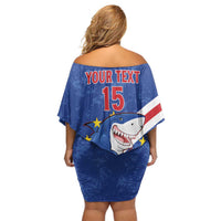 Custom Cape Verde Football Family Matching Off Shoulder Short Dress and Hawaiian Shirt Go Blue Sharks