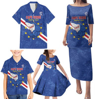 Custom Cape Verde Football Family Matching Puletasi and Hawaiian Shirt Go Blue Sharks