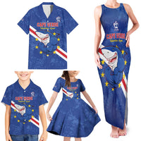 Custom Cape Verde Football Family Matching Tank Maxi Dress and Hawaiian Shirt Go Blue Sharks