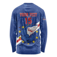 Custom Cape Verde Football Long Sleeve Shirt Go Blue Sharks