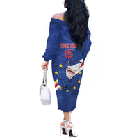 Custom Cape Verde Football Off The Shoulder Long Sleeve Dress Go Blue Sharks