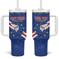 Custom Cape Verde Football Tumbler With Handle Go Blue Sharks
