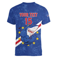 Custom Cape Verde Football Women V-Neck T-Shirt Go Blue Sharks