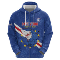 Custom Cape Verde Football Zip Hoodie Go Blue Sharks