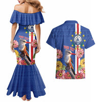 Personalised Cape Verde Couples Matching Mermaid Dress and Hawaiian Shirt Grey-Headed Kingfisher Mix Gerbera Daisy