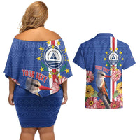 Personalised Cape Verde Couples Matching Off Shoulder Short Dress and Hawaiian Shirt Grey-Headed Kingfisher Mix Gerbera Daisy