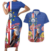 Personalised Cape Verde Couples Matching Short Sleeve Bodycon Dress and Hawaiian Shirt Grey-Headed Kingfisher Mix Gerbera Daisy LT15