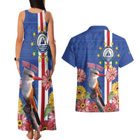 Personalised Cape Verde Couples Matching Tank Maxi Dress and Hawaiian Shirt Grey-Headed Kingfisher Mix Gerbera Daisy