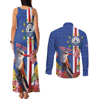 Personalised Cape Verde Couples Matching Tank Maxi Dress and Long Sleeve Button Shirt Grey-Headed Kingfisher Mix Gerbera Daisy