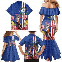 Personalised Cape Verde Family Matching Mermaid Dress and Hawaiian Shirt Grey-Headed Kingfisher Mix Gerbera Daisy