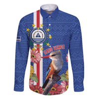 Personalised Cape Verde Family Matching Off The Shoulder Long Sleeve Dress and Hawaiian Shirt Grey-Headed Kingfisher Mix Gerbera Daisy