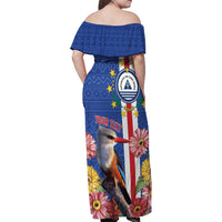 Personalised Cape Verde Family Matching Off Shoulder Maxi Dress and Hawaiian Shirt Grey-Headed Kingfisher Mix Gerbera Daisy